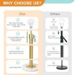 Modern Floor Lamp for Living Room, Adjustable Height Standing Lamp with Marble Base, 3-Way Dimmable Gold Brass Tall Pole Light with White Linen Shade for Reading, Bedroom, Chain Switch, Bulb Included