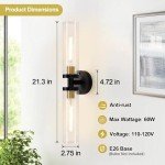 Wall Sconces Set of Two, Black and Gold Bathroom Sconces Wall Lighting with Clear Glass, Modern Sconces Wall Decor Set of 2 Wall Light fixtures for Bathroom Mirror Living Room Hallway Bedroom