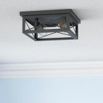 Kondras 2-Light Industrial Square Flush Mount Ceiling Light, Farmhouse Ceiling Light Fixture for Kitchen, Modern Black Close to Ceiling Light for Hallway Bedroom Balcony Porch Stairway, E26, 2-Pack