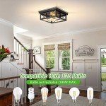 Kondras 2-Light Industrial Square Flush Mount Ceiling Light, Farmhouse Ceiling Light Fixture for Kitchen, Modern Black Close to Ceiling Light for Hallway Bedroom Balcony Porch Stairway, E26, 2-Pack