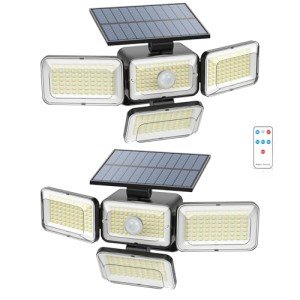Mokot Solar Lights Outdoor, 288 LED 2800LM Solar Motion Sensor Outdoor Lights with Remote Control, 4 Heads IP65 Waterproof Solar Flood Security Lights for Outside Patio Wall -2PACK