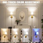 JOFIOS 19.9 inch Battery Operated Wall Sconce Set of 2, Indoor Wireless Rechargeable Wall Lights: Dimmable Detachable Wall Lamp with Remote, 3 Color Temperatures, Wall Sconce for Bedroom Room (Gold)