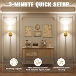 JOFIOS 19.9 inch Battery Operated Wall Sconce Set of 2, Indoor Wireless Rechargeable Wall Lights: Dimmable Detachable Wall Lamp with Remote, 3 Color Temperatures, Wall Sconce for Bedroom Room (Gold)