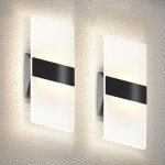 ASD 12 Inch LED Indoor Wall Sconce - Modern Interior 12W 2700K-5000K Adjustable Dimmable Wall Mounted Light Fixtures, Acrylic Glass Wall Lights for Stairway, Hallway - UL, Matte Black, 2 Pack