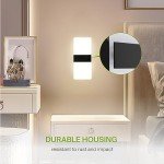 ASD 12 Inch LED Indoor Wall Sconce - Modern Interior 12W 2700K-5000K Adjustable Dimmable Wall Mounted Light Fixtures, Acrylic Glass Wall Lights for Stairway, Hallway - UL, Matte Black, 2 Pack