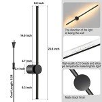 GOODATE Wall Sconces Set of Two with Remote, Stepless Colors 3000K-6500K & Stepless Dimming, Hardwire or Plug-in, 180° Rotate, LED Black Plug in Wall Sconces with Timer & Night Light, 23.6 Inches