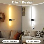 GOODATE Wall Sconces Set of Two with Remote, Stepless Colors 3000K-6500K & Stepless Dimming, Hardwire or Plug-in, 180° Rotate, LED Black Plug in Wall Sconces with Timer & Night Light, 23.6 Inches