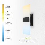 ASD 12 Inch LED Indoor Wall Sconce - Modern Interior 12W 2700K-5000K Adjustable Dimmable Wall Mounted Light Fixtures, Acrylic Glass Wall Lights for Stairway, Hallway - UL, Matte Black, 2 Pack