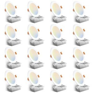 Amico 16 Pack 6 Inch 5CCT Ultra-Thin LED Recessed Ceiling Light with Junction Box, 2700K/3000K/3500K/4000K/5000K Selectable, 12W Eqv 110W, Dimmable Can Light, 1050LM High Brightness Downlight - ETL