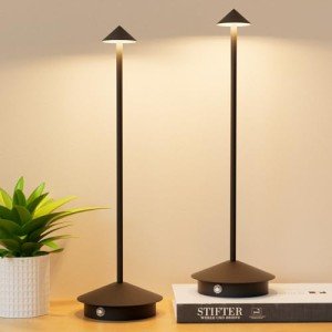 Aoceley 2-Pack 6000mAh Rechargeable Led Table Lamps,Outdoor Cordless Table Lamp Waterproof Portable, 3-Color Stepless Dimmable Modern Lamp for Restaurant/Bedroom(Black)