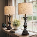 BOBOMOMO 27" Farmhouse Table Lamp Set of 2 with USB A+C for Bedroom Living Room Vintage Rustic Traditional Nightstand Bedside Lamps Retro Side Table Lamps (Black)