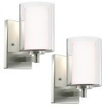 Wall Sconces Set of 2 Modern Vanity Lights with Double Clear Glass Shade Matte Black Indoor Farmhouse Wall Light for Bathroom Living Room Bedroom Hallway Bulb E26 Base (Silver, 2PCS)