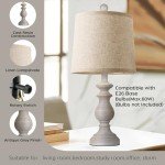 PARTPHONER Traditional Table Lamp Set of 2, Rustic Farmhouse Table Lamps for Living Room Bedroom, 22" Bedside Desk Lamps Vintage Nightstand Lamps with Linen Shades, Antique Grey