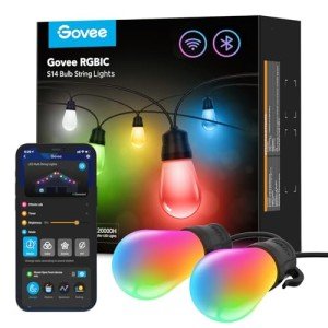 Govee Smart Outdoor String Lights H7020, RGBIC Warm White 48ft LED Bulbs for Outdoor Decor, WiFi Patio Lights Work with Alexa, Google Assistant, APP Control, IP65 Waterproof