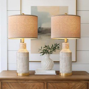 USumkky 25" Table Lamps Set of 2 - Bedside Lamps - Modern Lamps for Living Room - White Washed Ceramic Bedroom Lamps Set of 2 - Nightstand Lamps