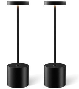 Cordless Table Lamp Set of 2, Rechargeable 5000mAh Battery Powered Outdoor Table Lamps, Portable LED Desk Lamp, 3 Color Dimmable Light for Restaurant, Patio, Bedroom, Bedside Night Lamp(Black)