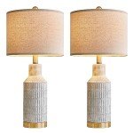 USumkky 25" Table Lamps Set of 2 - Bedside Lamps - Modern Lamps for Living Room - White Washed Ceramic Bedroom Lamps Set of 2 - Nightstand Lamps
