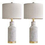 USumkky 25" Table Lamps Set of 2 - Bedside Lamps - Modern Lamps for Living Room - White Washed Ceramic Bedroom Lamps Set of 2 - Nightstand Lamps