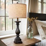 BOBOMOMO 27" Farmhouse Table Lamp Set of 2 with USB A+C for Bedroom Living Room Vintage Rustic Traditional Nightstand Bedside Lamps Retro Side Table Lamps (Black)