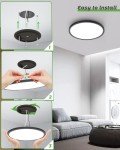 zemty 6Pack 12 Inch LED Flush Mount Ceiling Light, 28W 3200lm Black Thin Flat Surface Mount Lights, 3 Color Temperature in One 3000k/4500k/6000K Low Profile Lighting Fixture for Bathroom Kitchen