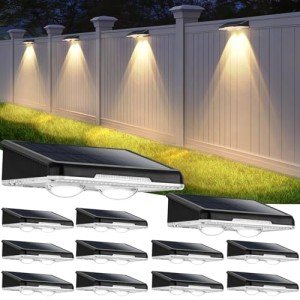 Brightever Solar Fence Lights Outdoor 12-Pack, Waterproof LED Solar Powered Deck Lights with 3 Modes (3000K/4500K/6500K) for Outside, Step, Stairs, Balcony, Yard, Patio, Walkway, Pathway, Railing