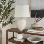 Nourison 23" Distressed Cream/Beige Rustic Ceramic Jar Table Lamp for Bedroom, Living Room, Dining Office, with Ivory Shade