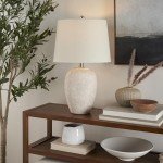 Nourison 23" Distressed Cream/Beige Rustic Ceramic Jar Table Lamp for Bedroom, Living Room, Dining Office, with Ivory Shade
