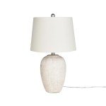 Nourison 23" Distressed Cream/Beige Rustic Ceramic Jar Table Lamp for Bedroom, Living Room, Dining Office, with Ivory Shade