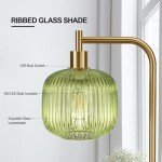 QiMH Glass Floor Lamp for Living Room, Modern Standing Lamp with Ribbed Glass Lampshade Pedal Switch, 67” Tall Lamp for Bedroom Study Room, Brushed Gold (2700K LED Bulb Included)