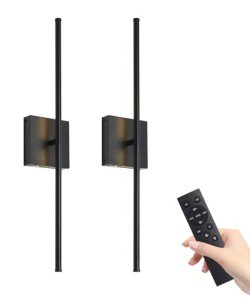 CASGAL Battery Operated Wall Sconce with Remote Control,Wall Sconces Set of Two,3000K-6500K LED Wireless Wall Light for Bedroom, Hallway, Background Wall, 350°Rotate,26.6 Inch, Black(2 Pack)