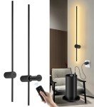 Battery Operated Wall Sconces Set of Two, USB Rechargeable Wall Lights with Remote Control, Dimmable LED Wall Lamp Indoor, 360° Rotation Wireless Lights for Living Room Bedroom Hallway, Black, 40 inch