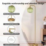 QiMH Glass Floor Lamp for Living Room, Modern Standing Lamp with Ribbed Glass Lampshade Pedal Switch, 67” Tall Lamp for Bedroom Study Room, Brushed Gold (2700K LED Bulb Included)