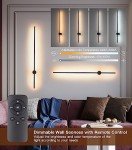 Battery Operated Wall Sconces Set of Two, USB Rechargeable Wall Lights with Remote Control, Dimmable LED Wall Lamp Indoor, 360° Rotation Wireless Lights for Living Room Bedroom Hallway, Black, 40 inch