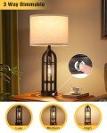 Seealle Table Lamps for Living Room Set of 2 - Bedside Lamp for Bedroom with USB C+A & Outlet, Farmhouse Lamps for Night Stands, 3-Way Dimmable Touch Lamps for Living Room