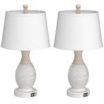 PARTPHONER Table Lamps Set of 2, Bedside Touch Lamp with USB C+A Charging Ports, Side Table Lamp with White Fabric Shade (LED Bulbs Included)