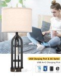 Seealle Table Lamps for Living Room Set of 2 - Bedside Lamp for Bedroom with USB C+A & Outlet, Farmhouse Lamps for Night Stands, 3-Way Dimmable Touch Lamps for Living Room