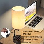 Dreamholder Table Lamp with 3 USB Charging Ports, Modern Desk Lamp with AC Outlet and Phone Stands, Perfect Bedside Lamp for Bedroom, Living Room, Office (Pack of 2), Cream