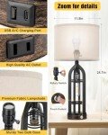 Seealle Table Lamps for Living Room Set of 2 - Bedside Lamp for Bedroom with USB C+A & Outlet, Farmhouse Lamps for Night Stands, 3-Way Dimmable Touch Lamps for Living Room