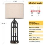 Seealle Table Lamps for Living Room Set of 2 - Bedside Lamp for Bedroom with USB C+A & Outlet, Farmhouse Lamps for Night Stands, 3-Way Dimmable Touch Lamps for Living Room