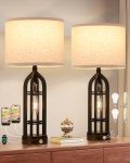 Seealle Table Lamps for Living Room Set of 2 - Bedside Lamp for Bedroom with USB C+A & Outlet, Farmhouse Lamps for Night Stands, 3-Way Dimmable Touch Lamps for Living Room