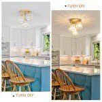 PAUFUL Modern Semi Flush Mount Ceiling Light,3-Light Golden Crystal Close to Ceiling Light Fixtures,Kitchen Light Fixtures with Clear Crystal Shade,Hallway Light Fixtures for Hallway Bedroom Bathroom