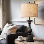 BOBOMOMO 27" Farmhouse Table Lamp Set of 2 with USB A+C for Bedroom Living Room Vintage Rustic Traditional Nightstand Bedside Lamps Retro Side Table Lamps (Black)