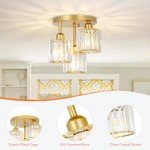 PAUFUL Modern Semi Flush Mount Ceiling Light,3-Light Golden Crystal Close to Ceiling Light Fixtures,Kitchen Light Fixtures with Clear Crystal Shade,Hallway Light Fixtures for Hallway Bedroom Bathroom