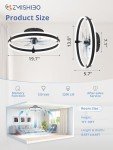ZMISHIBO Ceiling Fans with Lights and Remote, 19.7'' Low Profile Ceiling Fans, 3000-6000K Dimmable Modern Flush Mount LED Fan Light, 6 Wind Speeds, Black Fandelier Ceiling Fans with Lights for Bedroom