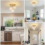 PAUFUL Modern Semi Flush Mount Ceiling Light,3-Light Golden Crystal Close to Ceiling Light Fixtures,Kitchen Light Fixtures with Clear Crystal Shade,Hallway Light Fixtures for Hallway Bedroom Bathroom