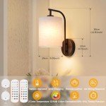 MATAMEYE Battery Operated Wall Sconce Set of 2, Black Rechargeable Wireless Wall Light Fixture with Remote, 12 RGB Colors & Timer, Indoor Dimmable Wall Lamp with Linen Shade