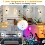MATAMEYE Battery Operated Wall Sconce Set of 2, Black Rechargeable Wireless Wall Light Fixture with Remote, 12 RGB Colors & Timer, Indoor Dimmable Wall Lamp with Linen Shade