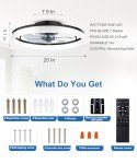 AQUBT Ceiling Fans with Lights and Remote, 20" Modern Low Profile Ceiling Fan with Light, Stepless Color Temperature Change and 6 Speeds for Bedroom, Kids Room and Living Room (Black)
