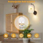 MATAMEYE Battery Operated Wall Sconce Set of 2, Black Rechargeable Wireless Wall Light Fixture with Remote, 12 RGB Colors & Timer, Indoor Dimmable Wall Lamp with Linen Shade