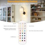 MATAMEYE Battery Operated Wall Sconce Set of 2, Black Rechargeable Wireless Wall Light Fixture with Remote, 12 RGB Colors & Timer, Indoor Dimmable Wall Lamp with Linen Shade